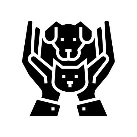 hands holding cat and dog glyph icon vector. hands holding cat and dog sign. isolated contour symbol black illustrationのイラスト素材