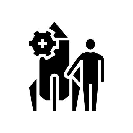 human and rocket fast work glyph icon vector. human and rocket fast work sign. isolated contour symbol black illustrationのイラスト素材
