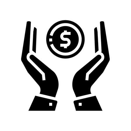 hands holding coin glyph icon vector. hands holding coin sign. isolated contour symbol black illustrationのイラスト素材