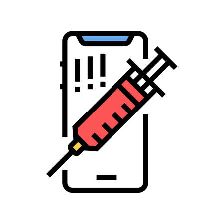 syringe and mobile phone color icon vector. syringe and mobile phone sign. isolated symbol illustrationのイラスト素材