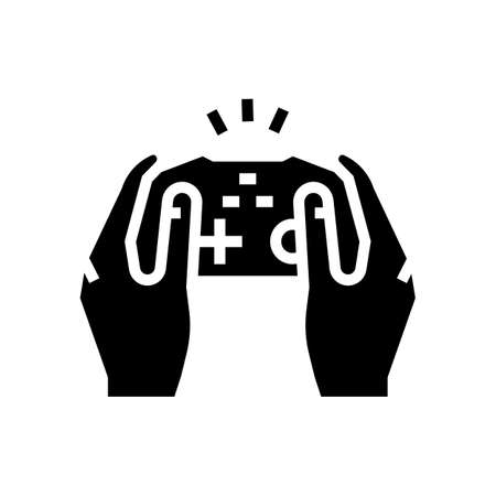 playing video game joystick glyph icon vector. playing video game joystick sign. isolated contour symbol black illustrationのイラスト素材