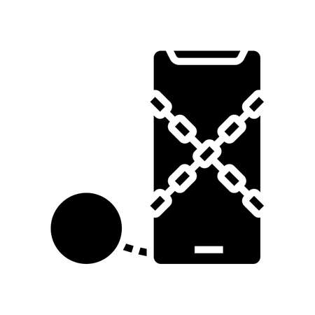mobile phone with chain and core glyph icon vector. mobile phone with chain and core sign. isolated contour symbol black illustrationのイラスト素材