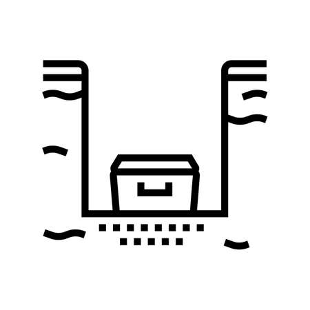 coffin in burial pit line icon vector. coffin in burial pit sign. isolated contour symbol black illustrationのイラスト素材