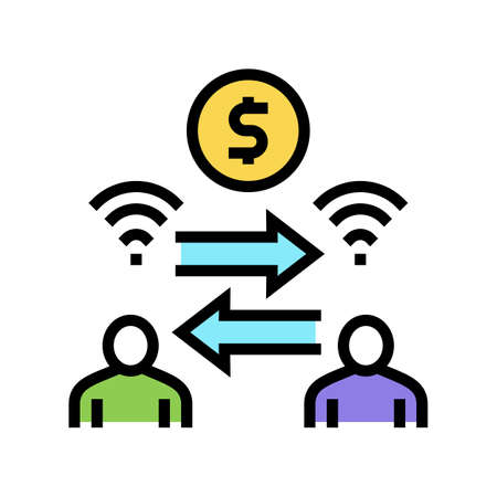 money exchange among bank users color icon vector. money exchange among bank users sign. isolated symbol illustrationのイラスト素材