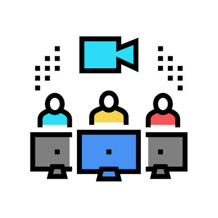 human communicate video call color icon vector. human communicate video call sign. isolated symbol illustrationのイラスト素材