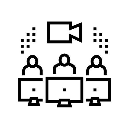 human communicate video call line icon vector. human communicate video call sign. isolated contour symbol black illustrationのイラスト素材