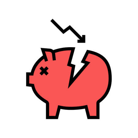 damaged money box color icon vector. damaged money box sign. isolated symbol illustrationのイラスト素材