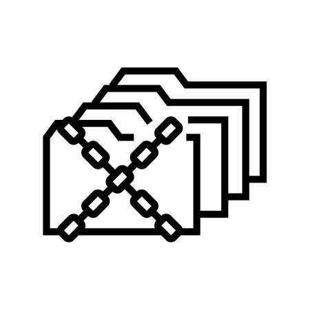 folders with protection chain line icon vector. folders with protection chain sign. isolated contour symbol black illustrationのイラスト素材