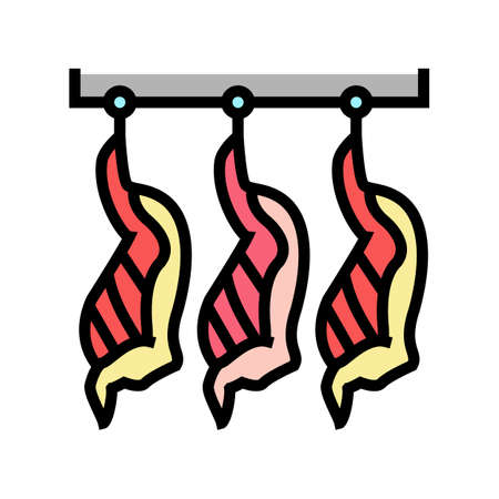 cut animal carcasses hang in warehouse color icon vector. cut animal carcasses hang in warehouse sign. isolated symbol illustrationのイラスト素材