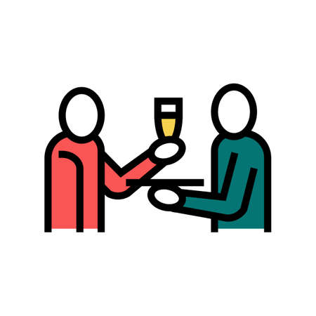 waiter offering drinks color icon vector. waiter offering drinks sign. isolated symbol illustrationのイラスト素材