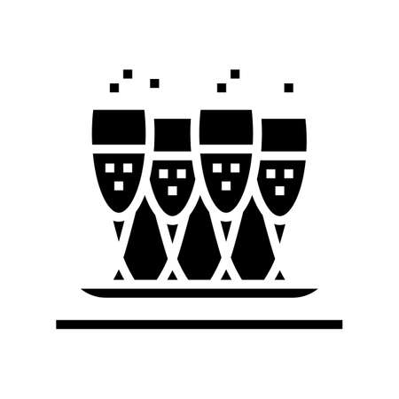 drink glasses on tray glyph icon vector. drink glasses on tray sign. isolated contour symbol black illustrationのイラスト素材