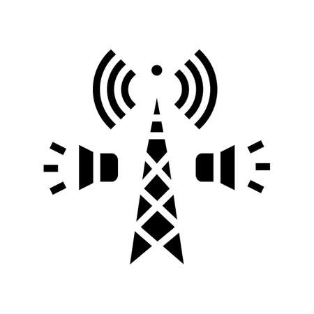 radio broadcasting glyph icon vector. radio broadcasting sign. isolated contour symbol black illustrationのイラスト素材