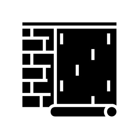 gluing wallpapper on brick wall glyph icon vector. gluing wallpapper on brick wall sign. isolated contour symbol black illustrationのイラスト素材