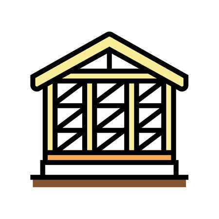wooden frame building color icon vector. wooden frame building sign. isolated symbol illustrationのイラスト素材
