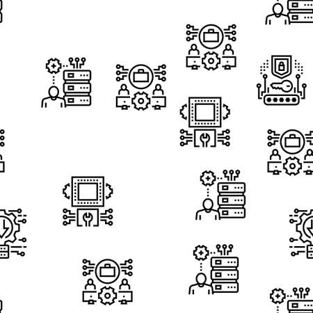System Work Process Vector Seamless Pattern Thin Line Illustrationのイラスト素材