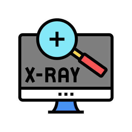 x-ray radiology researching on computer screen color icon vector. x-ray radiology researching on computer screen sign. isolated symbol illustrationのイラスト素材