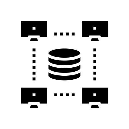 network working digital processing glyph icon vector. network working digital processing sign. isolated contour symbol black illustrationのイラスト素材