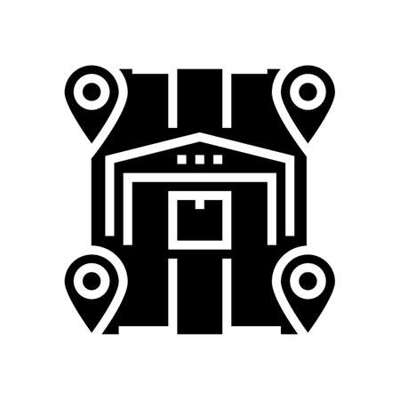 storehouses location glyph icon vector. storehouses location sign. isolated contour symbol black illustrationのイラスト素材