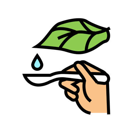 plant drop homeopathy liquid on spoon color icon vector. plant drop homeopathy liquid on spoon sign. isolated symbol illustrationのイラスト素材