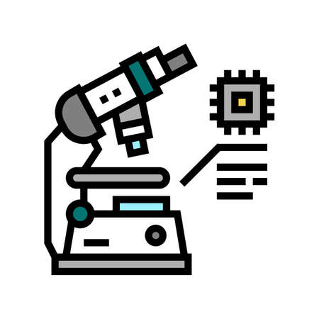 researching microscope semiconductor manufacturing color icon vector. researching microscope...