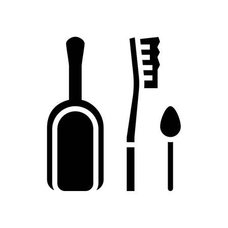 shovel, brush and spoon for prepare coffee glyph icon vector. shovel, brush and spoon for prepare coffee sign. isolated contour symbol black illustrationのイラスト素材