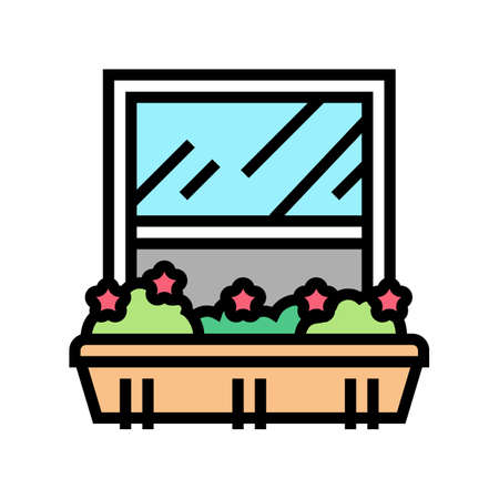 growing domestic plant on window sill pot color icon vector. growing domestic plant on window sill pot sign. isolated symbol illustrationのイラスト素材