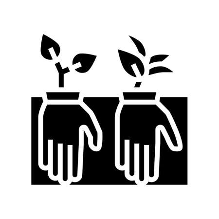 plant growing from gloves glyph icon vector. plant growing from gloves sign. isolated contour symbol black illustrationのイラスト素材