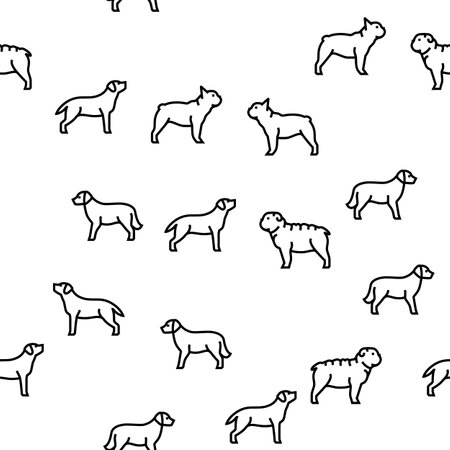 Dog Domestic Animal Vector Seamless Pattern Thin Line Illustrationのイラスト素材