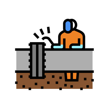 worker welding pipeline construction color icon vector. worker welding pipeline construction sign. isolated symbol illustrationのイラスト素材