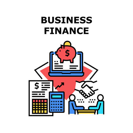 Business Finance Vector Icon Concept. Business Finance Counting Income And Expanse, Researching Annual Financial Report And Audit. Investment And Safe Money In Piggy Bank Color Illustrationのイラスト素材