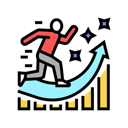 manager running and working for increase profit color icon vector. manager running and working for increase profit sign. isolated symbol illustrationのイラスト素材