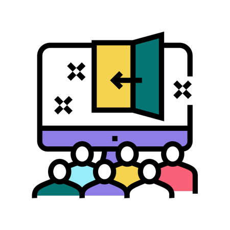 virtual escape room kids party color icon vector. virtual escape room kids party sign. isolated symbol illustrationのイラスト素材