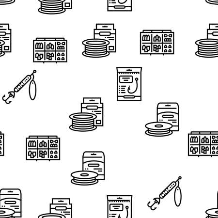 Fishing Shop Products Vector Seamless Pattern Thin Line Illustrationのイラスト素材