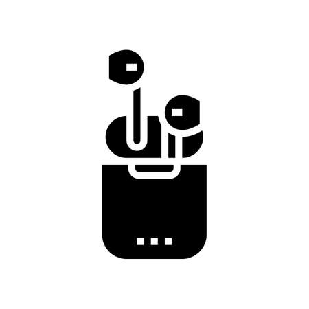 wireless earbuds glyph icon vector. wireless earbuds sign. isolated contour symbol black illustrationのイラスト素材
