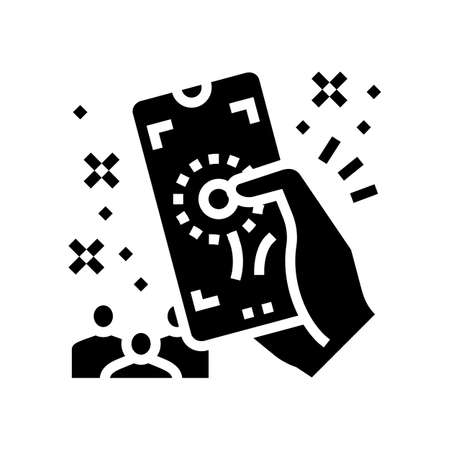 photo make on smartphone on parade glyph icon vector. photo make on smartphone on parade sign. isolated contour symbol black illustrationのイラスト素材