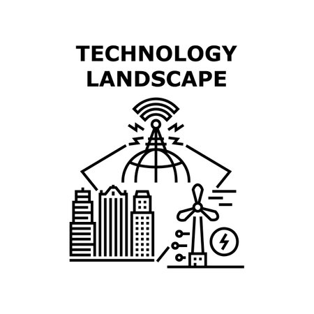 Technology landscape data. Digital tech grid. Landscape wave. Cyber map. Land network vector concept black illustrationのイラスト素材