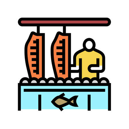 processing plant salmon color icon vector. processing plant salmon sign. isolated symbol illustrationのイラスト素材