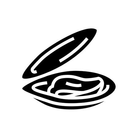 opened shell mussel glyph icon vector. opened shell mussel sign. isolated contour symbol black illustrationのイラスト素材