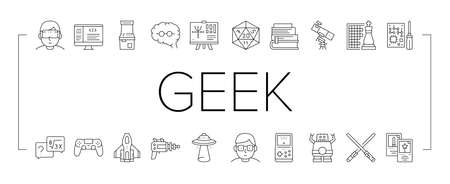 Geek, Nerd And Gamer Collection Icons Set Vector .のイラスト素材