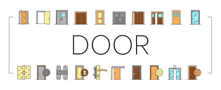 Interior Doors Types Collection Icons Set Vector .のイラスト素材