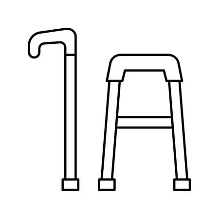 stick and walking frame for old people line icon vector illustrationのイラスト素材