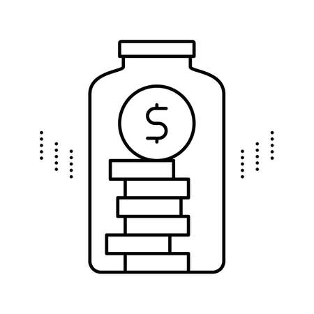 coins in glass bottle line icon vector isolated illustrationのイラスト素材