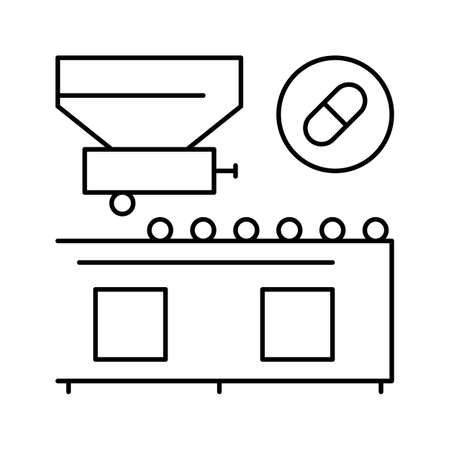 medicine production line icon vector black illustrationのイラスト素材