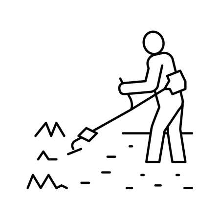 gardener cutting lawn grass line icon vector illustrationのイラスト素材