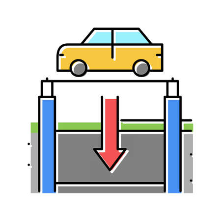 elevator lowering car on underground parking color icon vector illustrationのイラスト素材
