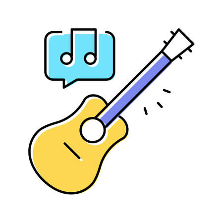 playing on guitar color icon vector illustrationのイラスト素材