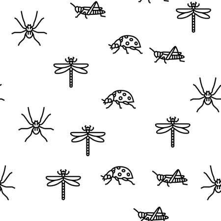 Insect, Spider And Bug Wildlife Vector Seamless Pattern Thin Line Illustrationのイラスト素材