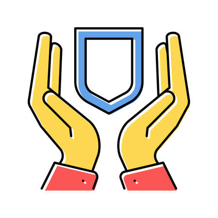 hand hold shield color icon vector isolated illustrationのイラスト素材