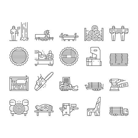 Sawmill Cut Service Collection Icons Set Vector .のイラスト素材