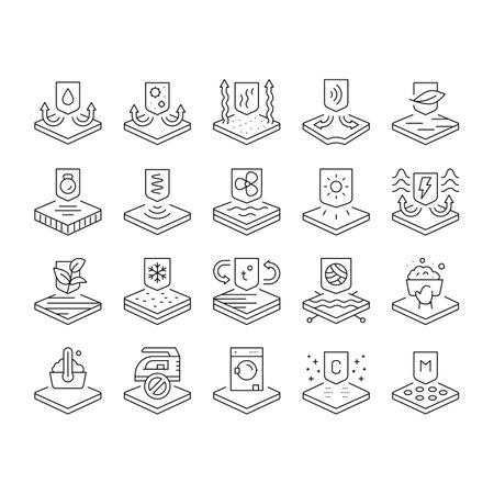 Fabrics Properties Collection Icons Set Vector .のイラスト素材